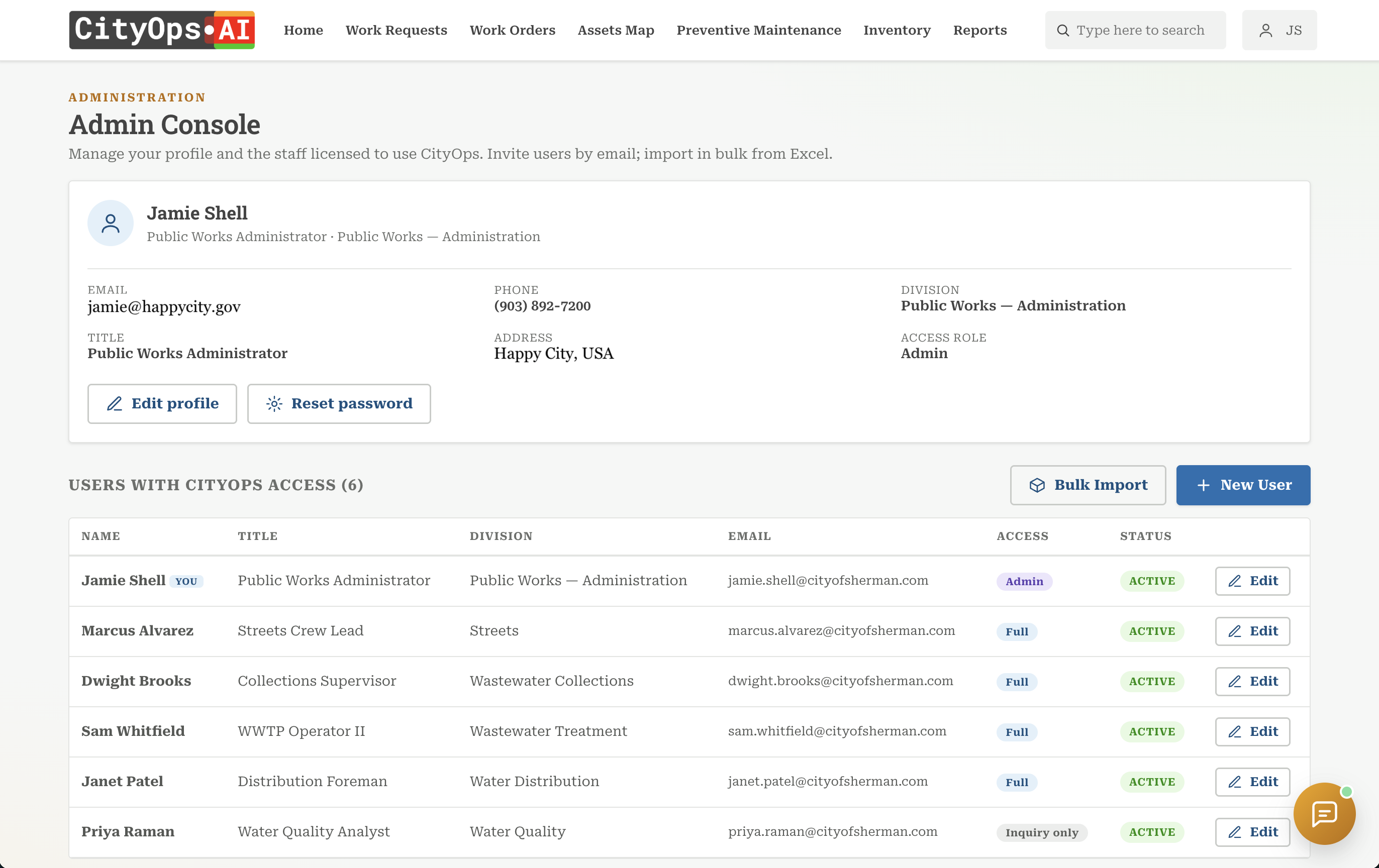 Manage staff users in the CityOps admin console